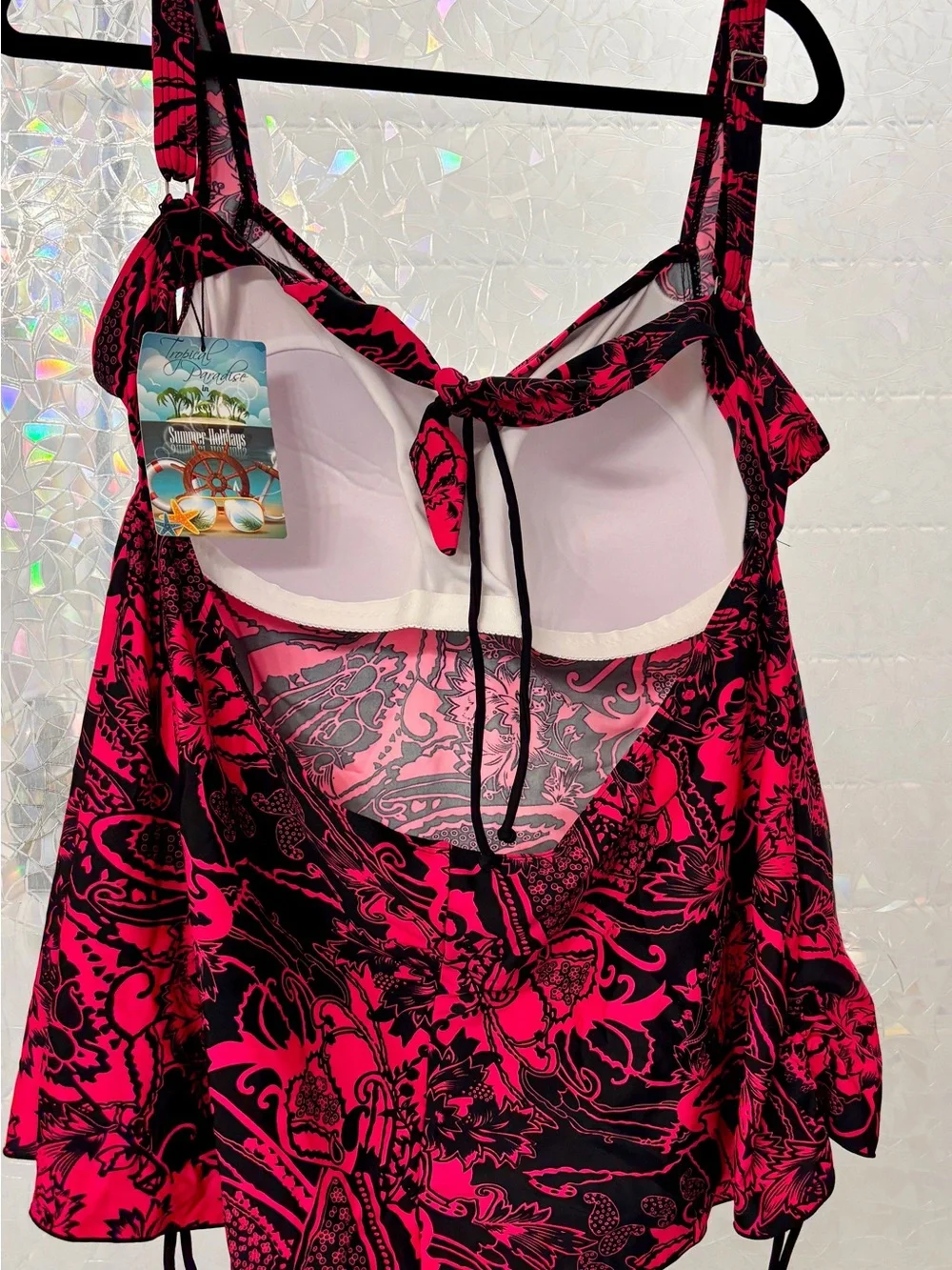 Women’s Hot Pink & Black Paisley Print Tankini Top